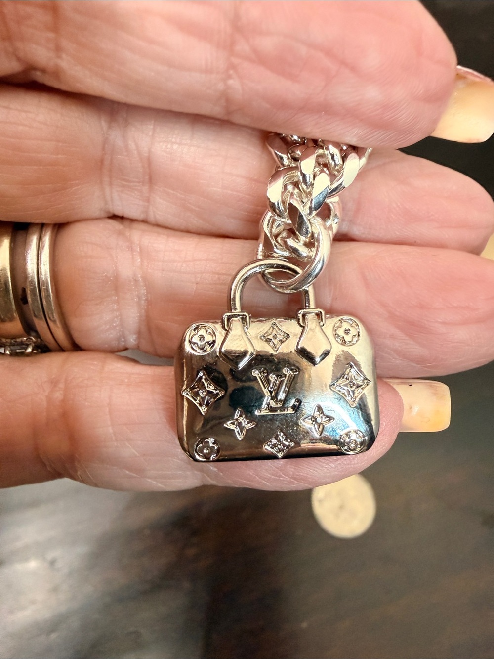 Louis Vuitton EUC Speedy Handbag
Charm on 8” .925 silver plate Cuban
Chain - Picture 3 of 8